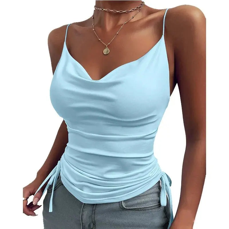 Tank Top V Neck Camisole Cami Drawstring Spaghetti Strap Top - Blade & Thread