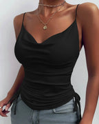 Tank Top V Neck Camisole Cami Drawstring Spaghetti Strap Top nowadaysfashion