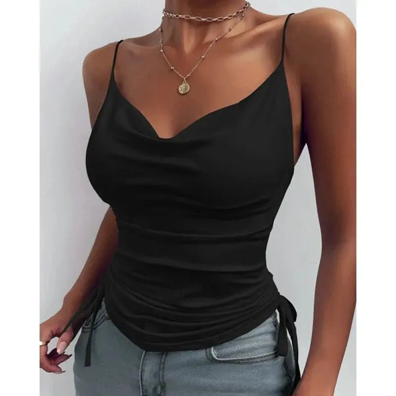 Tank Top V Neck Camisole Cami Drawstring Spaghetti Strap Top - Blade & Thread