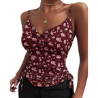 Tank Top V Neck Camisole Cami Drawstring Spaghetti Strap Top nowadaysfashion