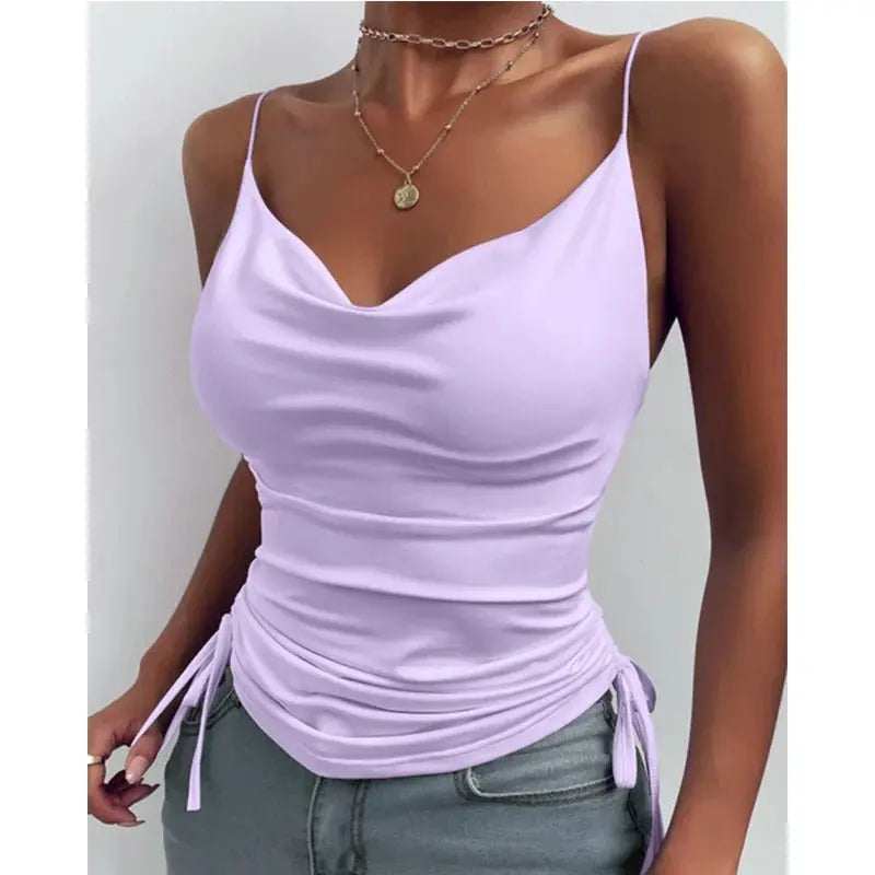 Tank Top V Neck Camisole Cami Drawstring Spaghetti Strap Top - Blade & Thread