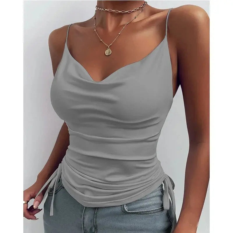 Tank Top V Neck Camisole Cami Drawstring Spaghetti Strap Top - Blade & Thread