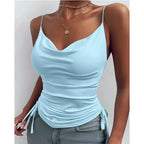 Tank Top V Neck Camisole Cami Drawstring Spaghetti Strap Top nowadaysfashion