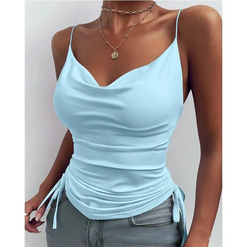 Tank Top V Neck Camisole Cami Drawstring Spaghetti Strap Top - Blade & Thread