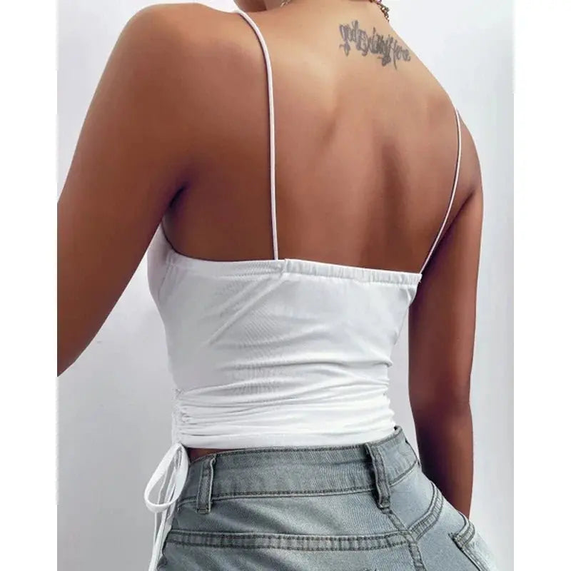 Tank Top V Neck Camisole Cami Drawstring Spaghetti Strap Top - Blade & Thread