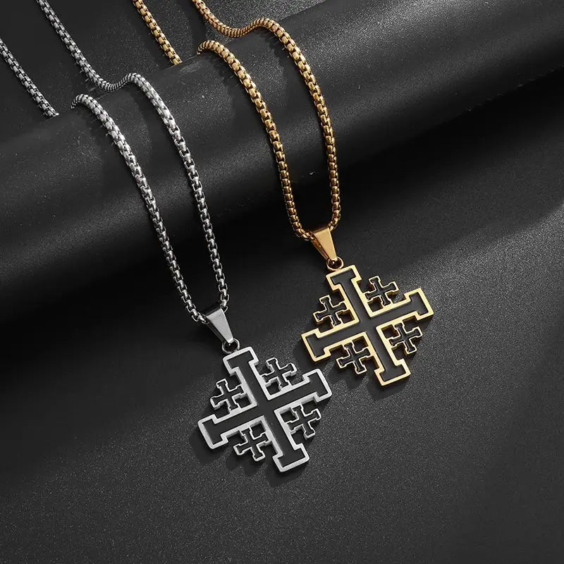 Templar Pendant Men's Medieval Jerusalem Crusader Cross Necklace - Blade & Thread