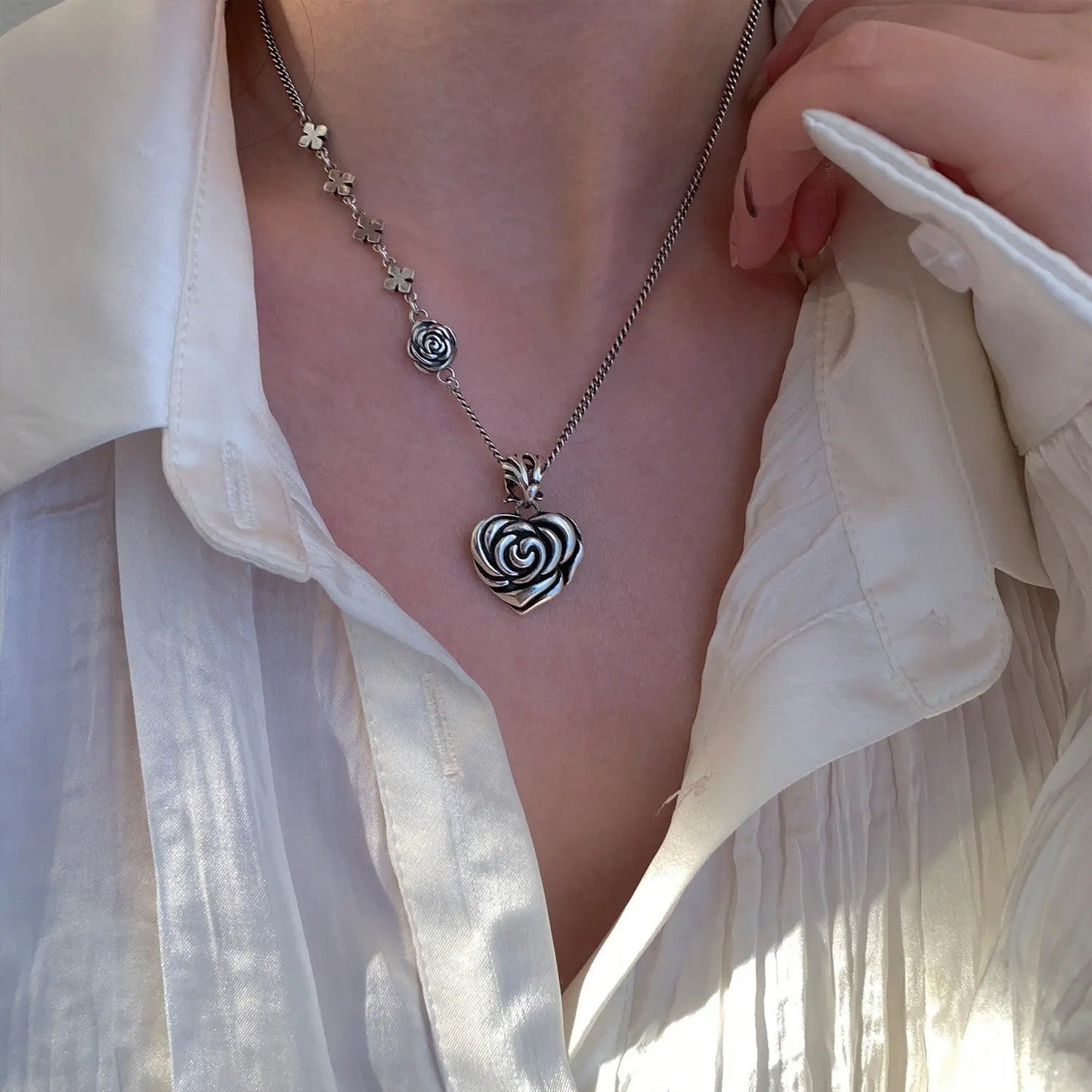 Thai Silver Rose Necklace - Blade & Thread