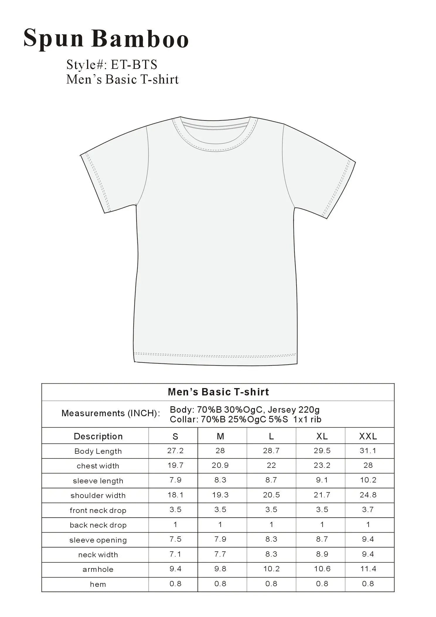 The Original Men's Bamboo Viscose/Organic Cotton Short Sleeve T-Shirt - Classic Cut Spun Bamboo