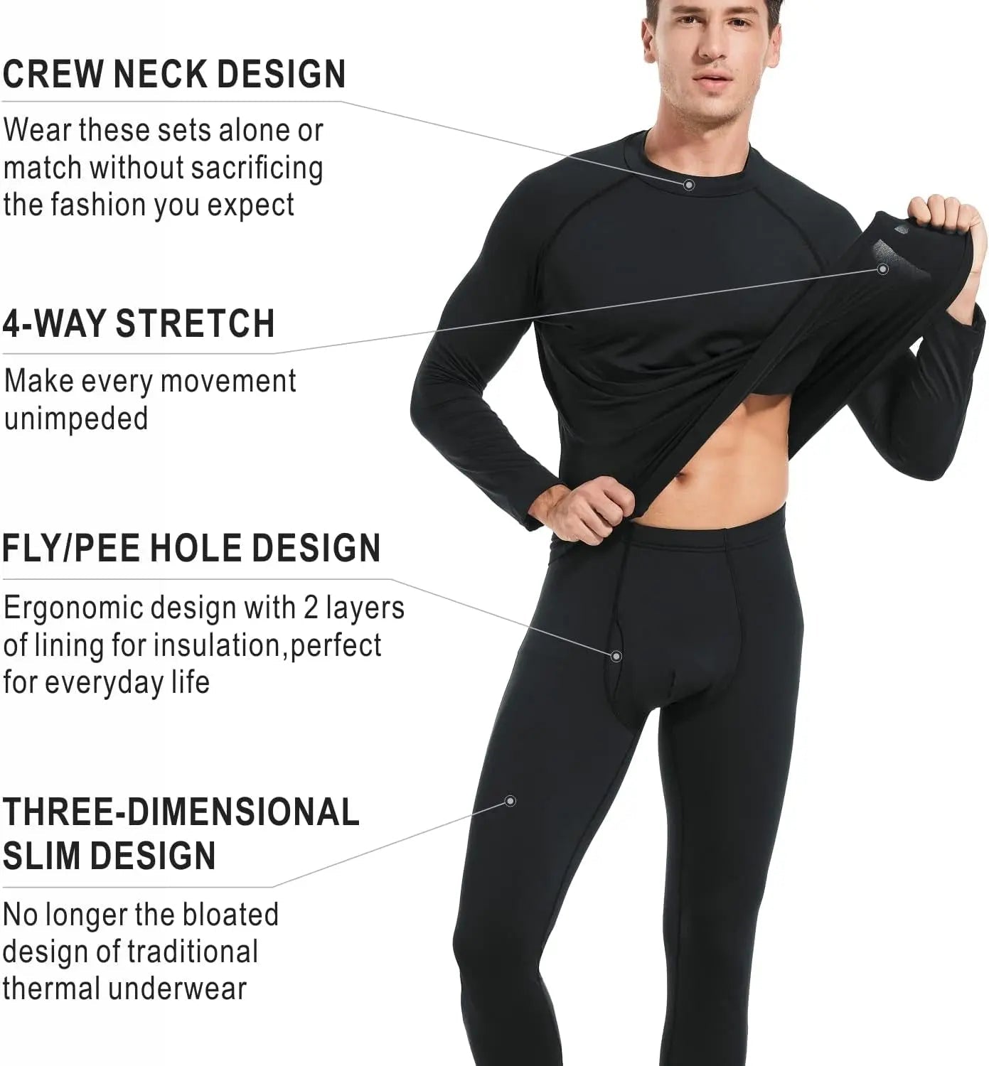 Thermal Underwear for Men Long Johns Fleece Lined Winter Warm Base Layer Set Bottom Top for Cold Weather - Blade & Thread