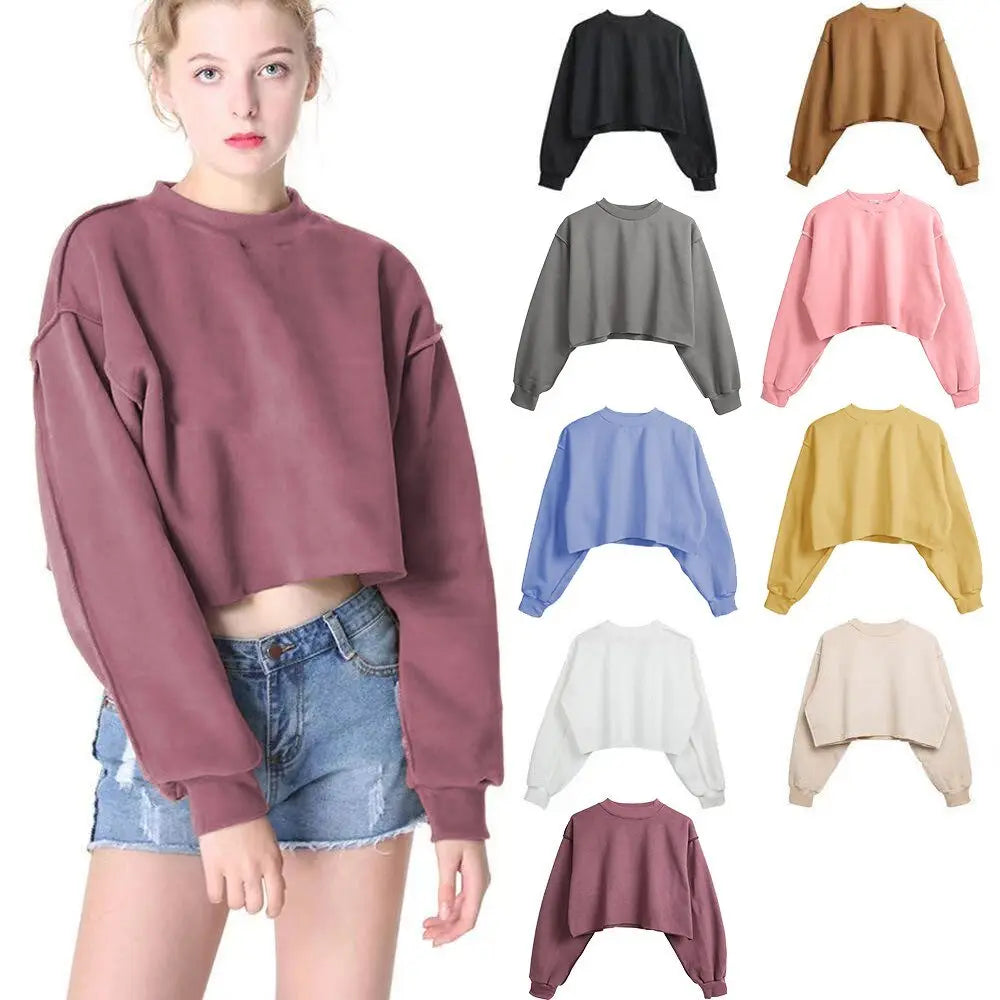 Thick Cotton Women Sweatshirt Hoodie Casual Loose Long Sleeve Streetwear Crop Pullover - Blade & Thread