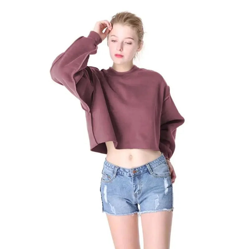 Thick Cotton Women Sweatshirt Hoodie Casual Loose Long Sleeve Streetwear Crop Pullover - Blade & Thread