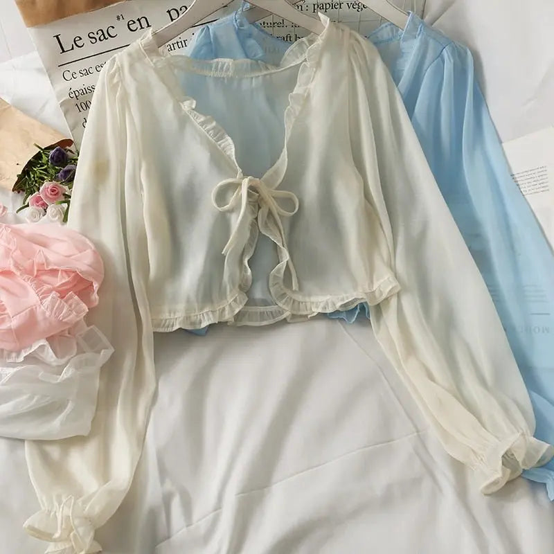 Thin Coat Casual Lace Bow Summer Sun Protection Female Cardigan Shirt Clothing Tops - Blade & Thread