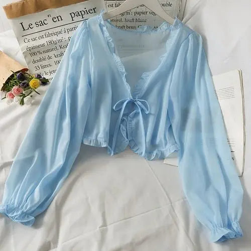 Thin Coat Casual Lace Bow Summer Sun Protection Female Cardigan Shirt Clothing Tops - Blade & Thread