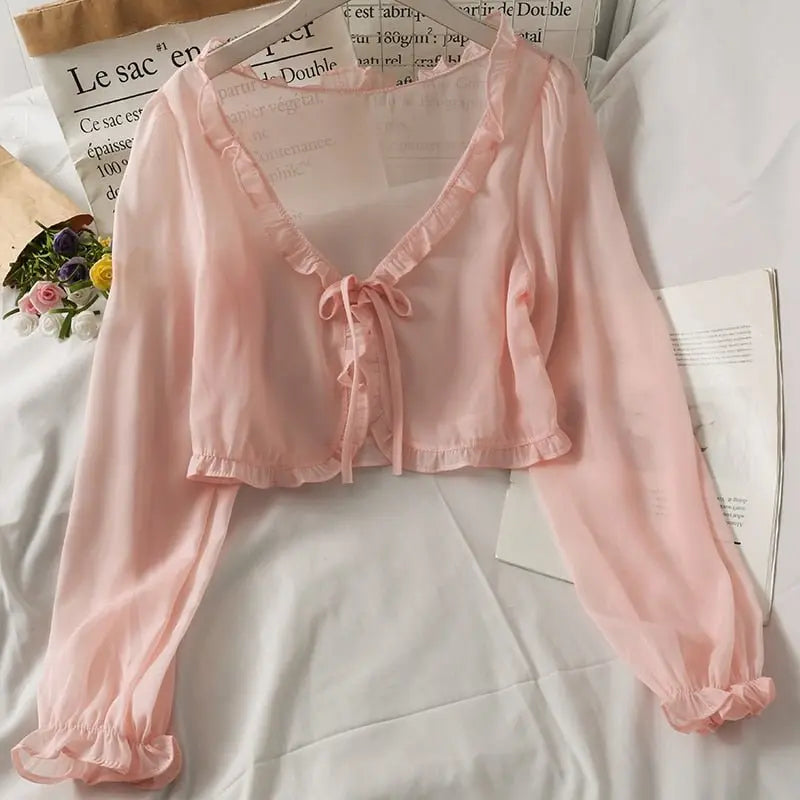 Thin Coat Casual Lace Bow Summer Sun Protection Female Cardigan Shirt Clothing Tops - Blade & Thread