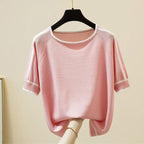 Thin Knitted T Shirt Women Short Sleeve Summer Tops Woman Clothes Striped Fashion T-Shirt nowadaysfashion