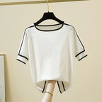 Thin Knitted T Shirt Women Short Sleeve Summer Tops Woman Clothes Striped Fashion T-Shirt nowadaysfashion