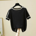 Thin Knitted T Shirt Women Short Sleeve Summer Tops Woman Clothes Striped Fashion T-Shirt nowadaysfashion