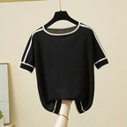 Thin Knitted T Shirt Women Short Sleeve Summer Tops Woman Clothes Striped Fashion T-Shirt nowadaysfashion