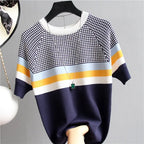 Thin Knitted T Shirt Women Short Sleeve Summer Tops Woman Clothes Striped Fashion T-Shirt nowadaysfashion