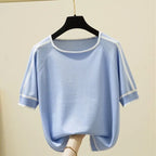 Thin Knitted T Shirt Women Short Sleeve Summer Tops Woman Clothes Striped Fashion T-Shirt nowadaysfashion