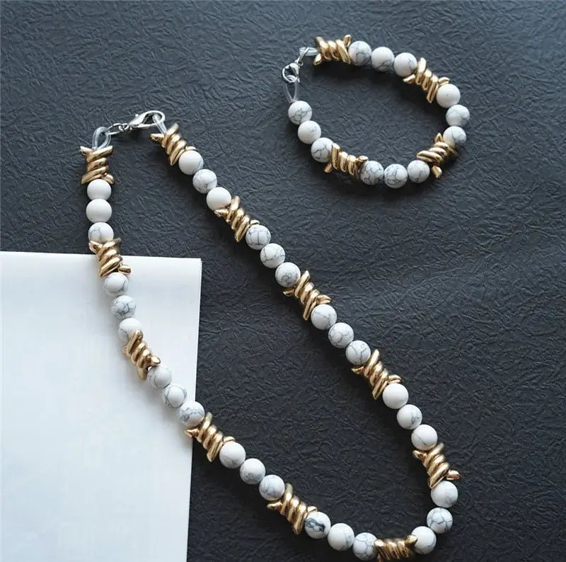Thorn Light Luxury White Turquoise Pearl Metal Necklace - Blade & Thread