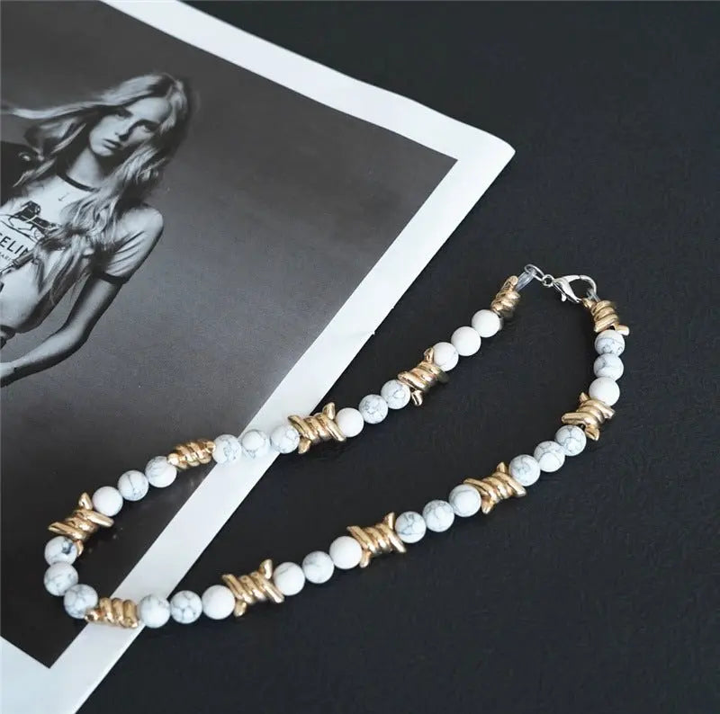 Thorn Light Luxury White Turquoise Pearl Metal Necklace - Blade & Thread