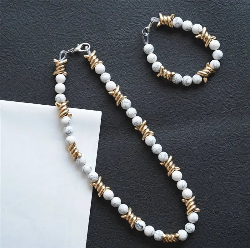 Thorn Light Luxury White Turquoise Pearl Metal Necklace - Blade & Thread