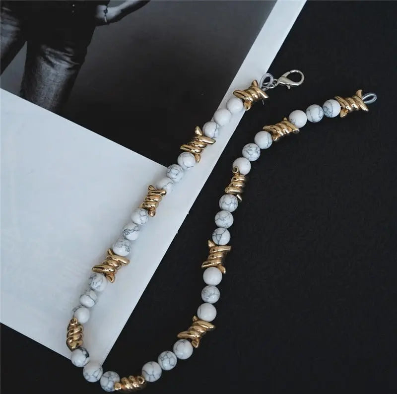 Thorn Light Luxury White Turquoise Pearl Metal Necklace - Blade & Thread