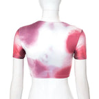 Tie Dye Print O Neck Short Sleeves Crop Top T Shirt Slim nowadaysfashion