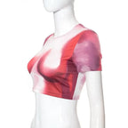 Tie Dye Print O Neck Short Sleeves Crop Top T Shirt Slim nowadaysfashion