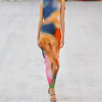 Tie Dye Print Ribbed Midi Dress Bodycon Side Slit Y2K nowadaysfashion