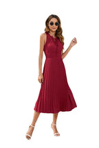 Tie High Waist Pleated Pom Dress Sleeveless Summer Dress nowadaysfashion