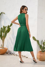 Tie High Waist Pleated Pom Dress Sleeveless Summer Dress nowadaysfashion