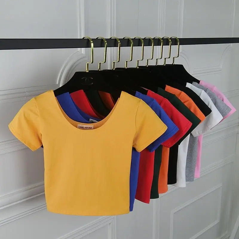 Tight navel-baring short-sleeved women's T-shirt nowadaysfashion