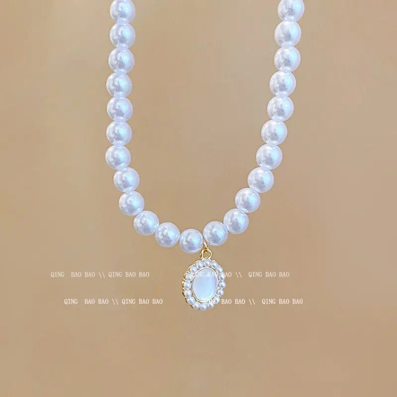 Titanium steel pearl clavicle necklace nowadaysfashion