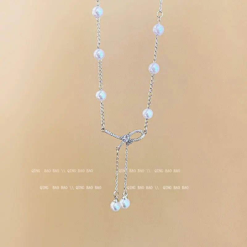 Titanium steel pearl clavicle necklace nowadaysfashion