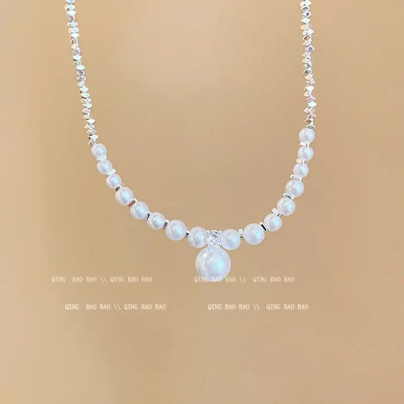 Titanium steel pearl clavicle necklace nowadaysfashion