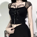 Tops Goth T-shirt Women Bodycon Bandage Lace Black T-shirts Gothic Streetwear Female Top nowadaysfashion