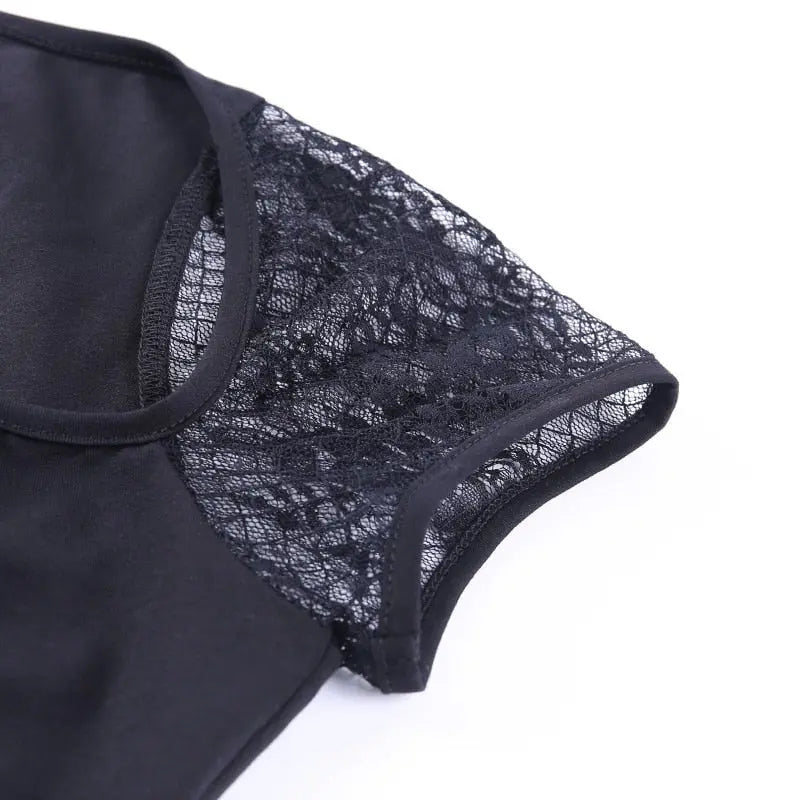 Tops Goth T-shirt Women Bodycon Bandage Lace Black T-shirts Gothic Streetwear Female Top nowadaysfashion