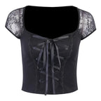 Tops Goth T-shirt Women Bodycon Bandage Lace Black T-shirts Gothic Streetwear Female Top nowadaysfashion