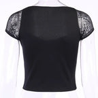 Tops Goth T-shirt Women Bodycon Bandage Lace Black T-shirts Gothic Streetwear Female Top nowadaysfashion