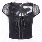 Tops Goth T-shirt Women Bodycon Bandage Lace Black T-shirts Gothic Streetwear Female Top nowadaysfashion