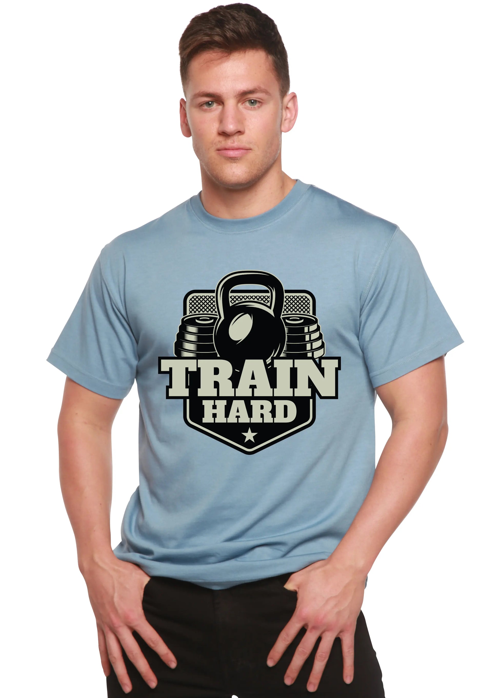 Train Hard Men's Bamboo Viscose/Organic Cotton Short Sleeve Graphic T-Shirt Spun Bamboo