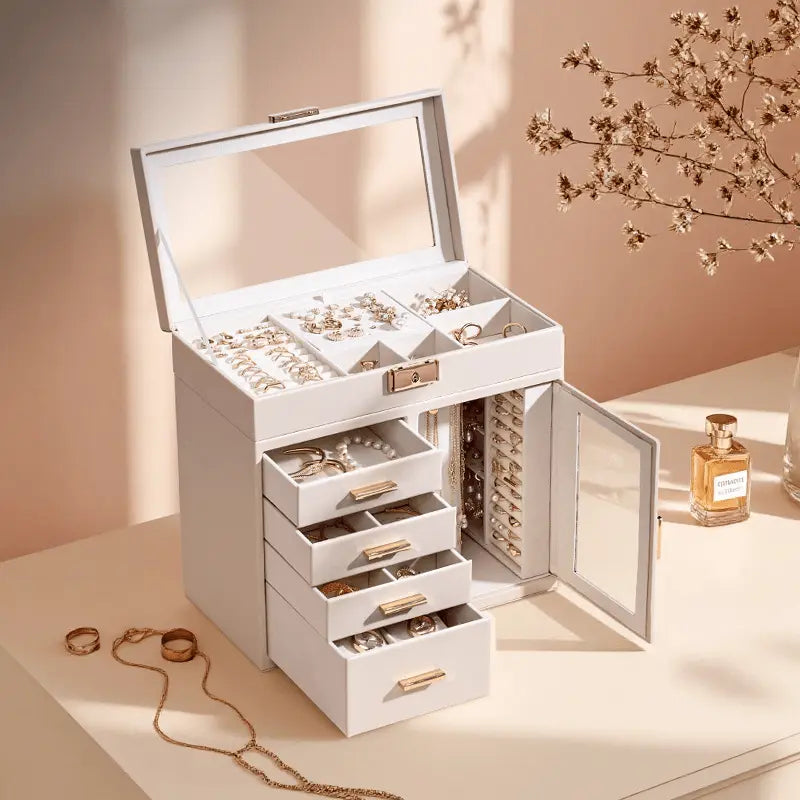 Transparent window leather jewelry armoire - Blade & Thread