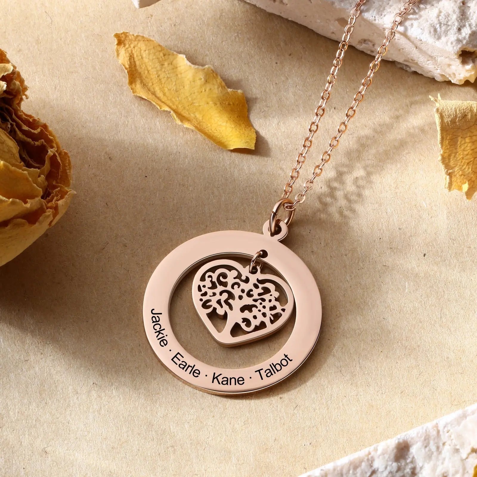Tree of Life Engrave Name Necklace Silver Color Round Customized Pendants - Blade & Thread