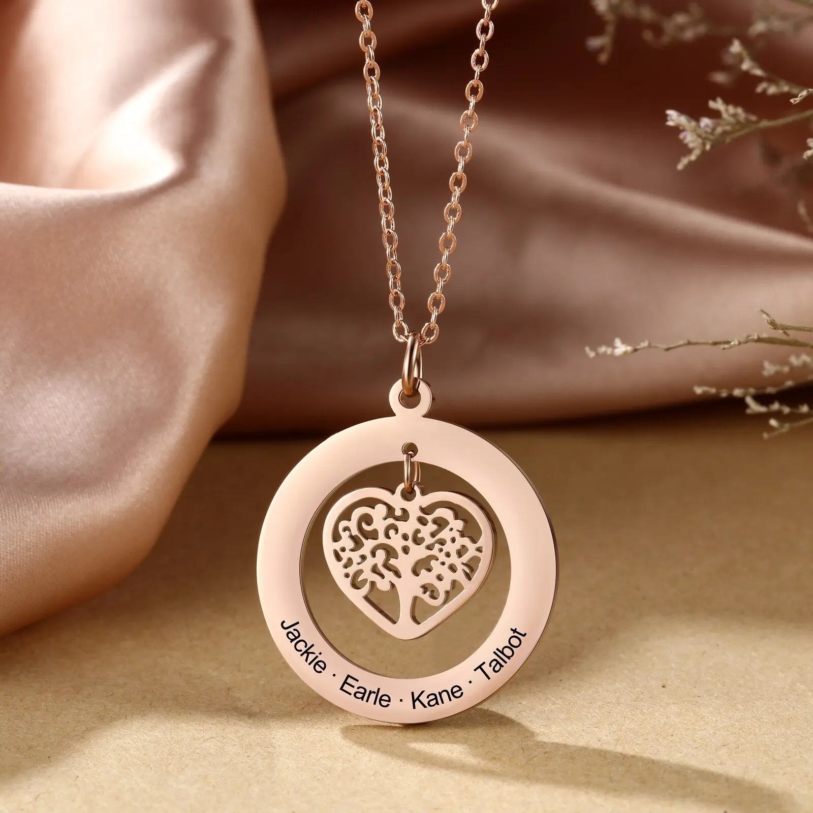 Tree of Life Engrave Name Necklace Silver Color Round Customized Pendants - Blade & Thread