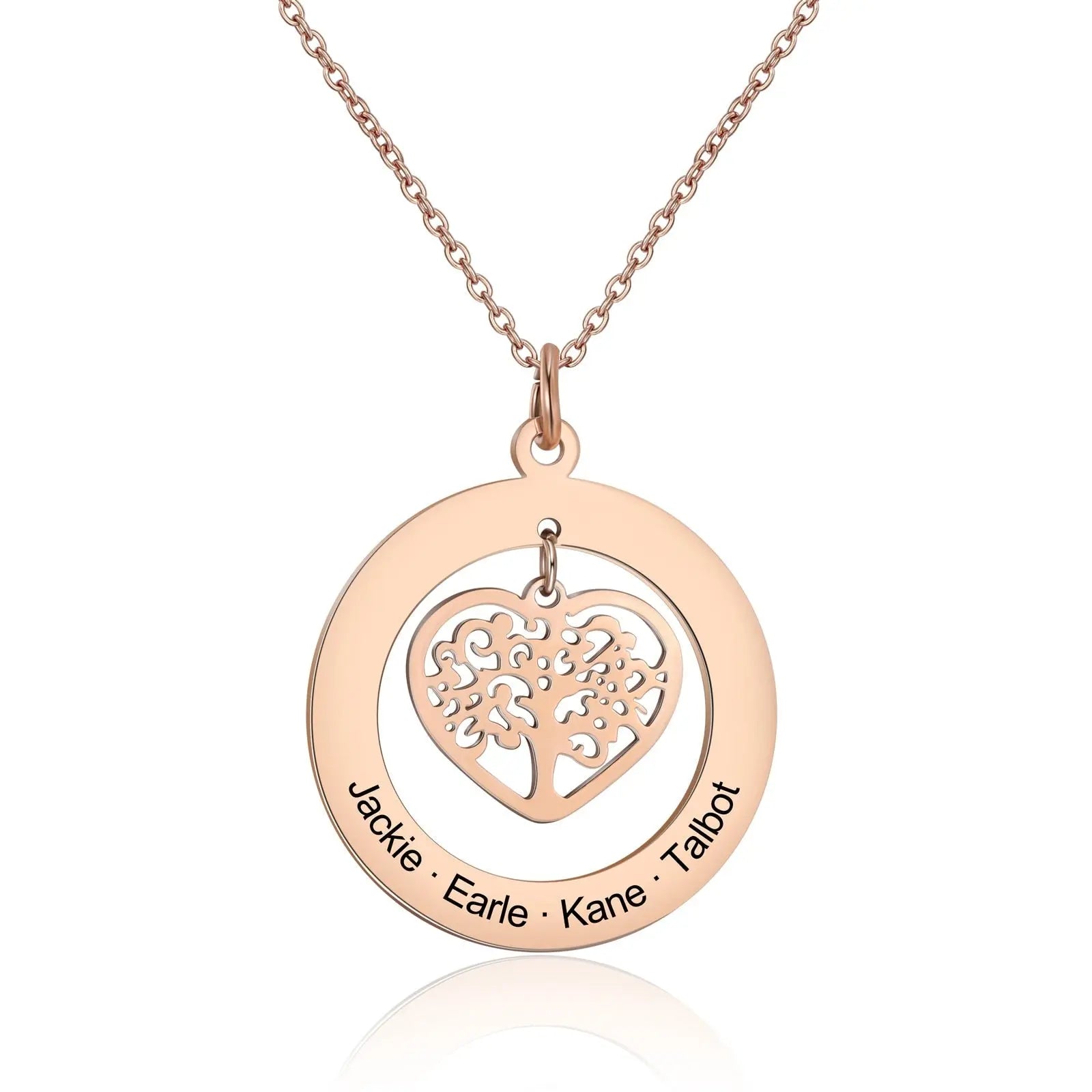 Tree of Life Engrave Name Necklace Silver Color Round Customized Pendants - Blade & Thread