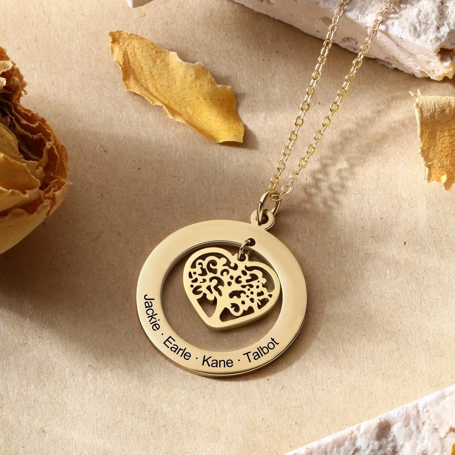 Tree of Life Engrave Name Necklace Silver Color Round Customized Pendants - Blade & Thread