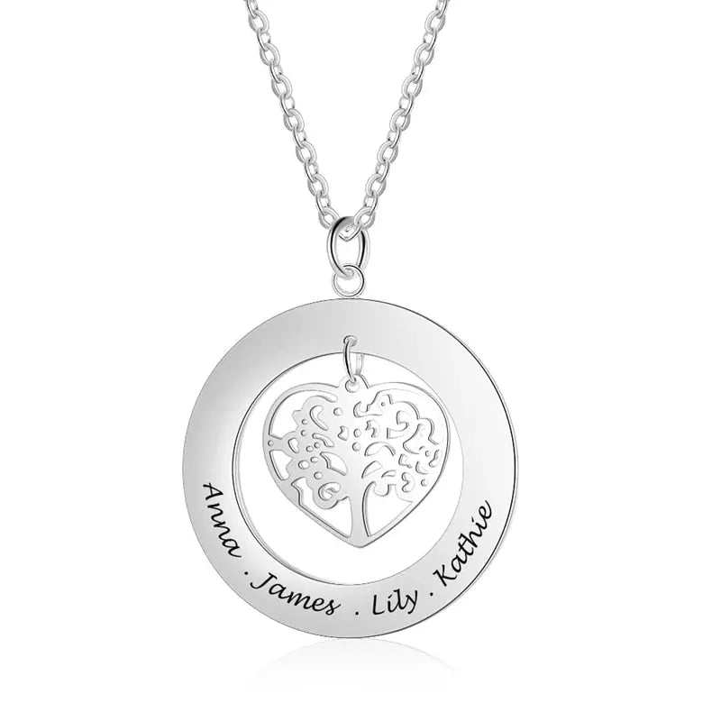 Tree of Life Engrave Name Necklace Silver Color Round Customized Pendants nowadaysfashion