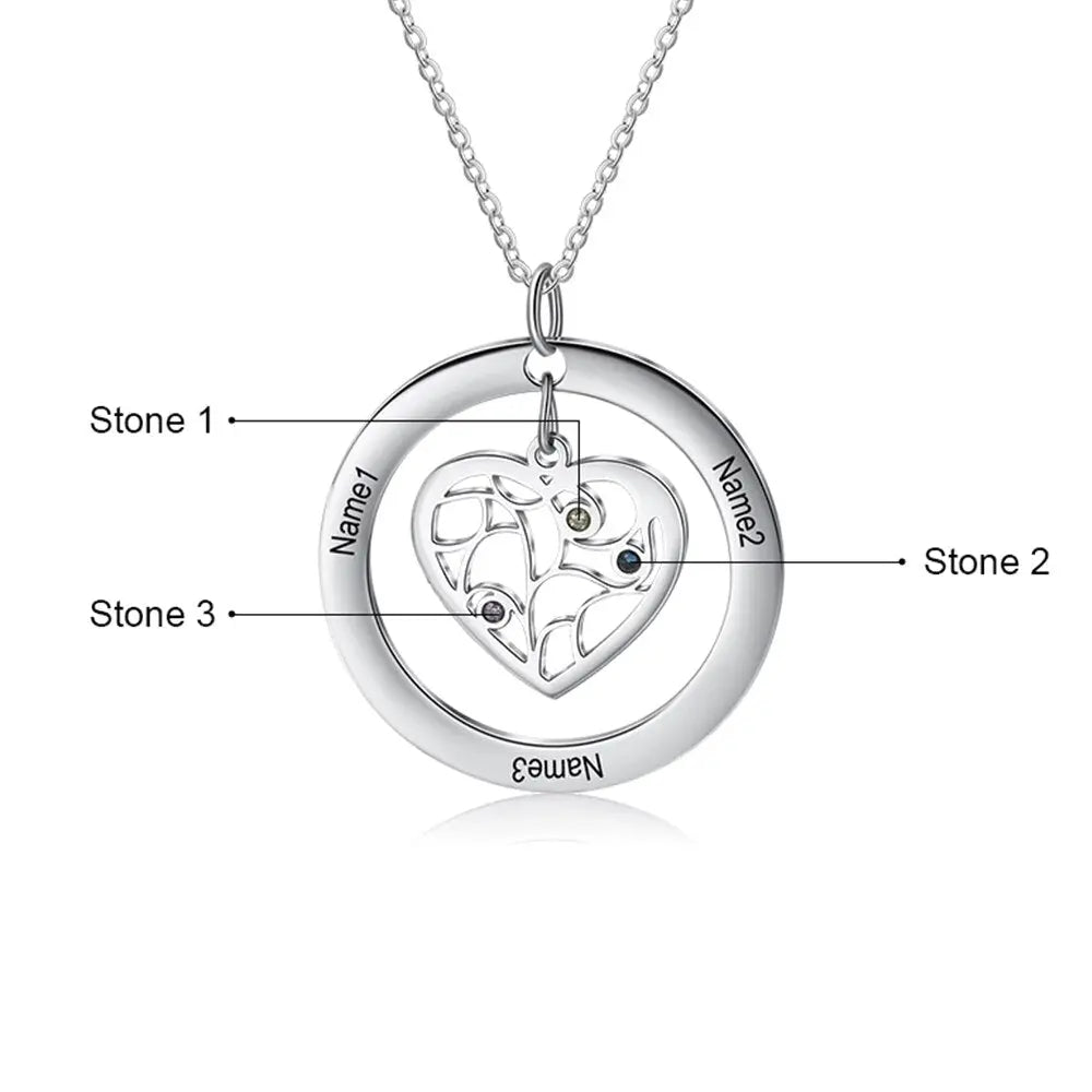 Tree of Life Name Necklace with Birthstone Name Engraved Pendant Family - Blade & Thread
